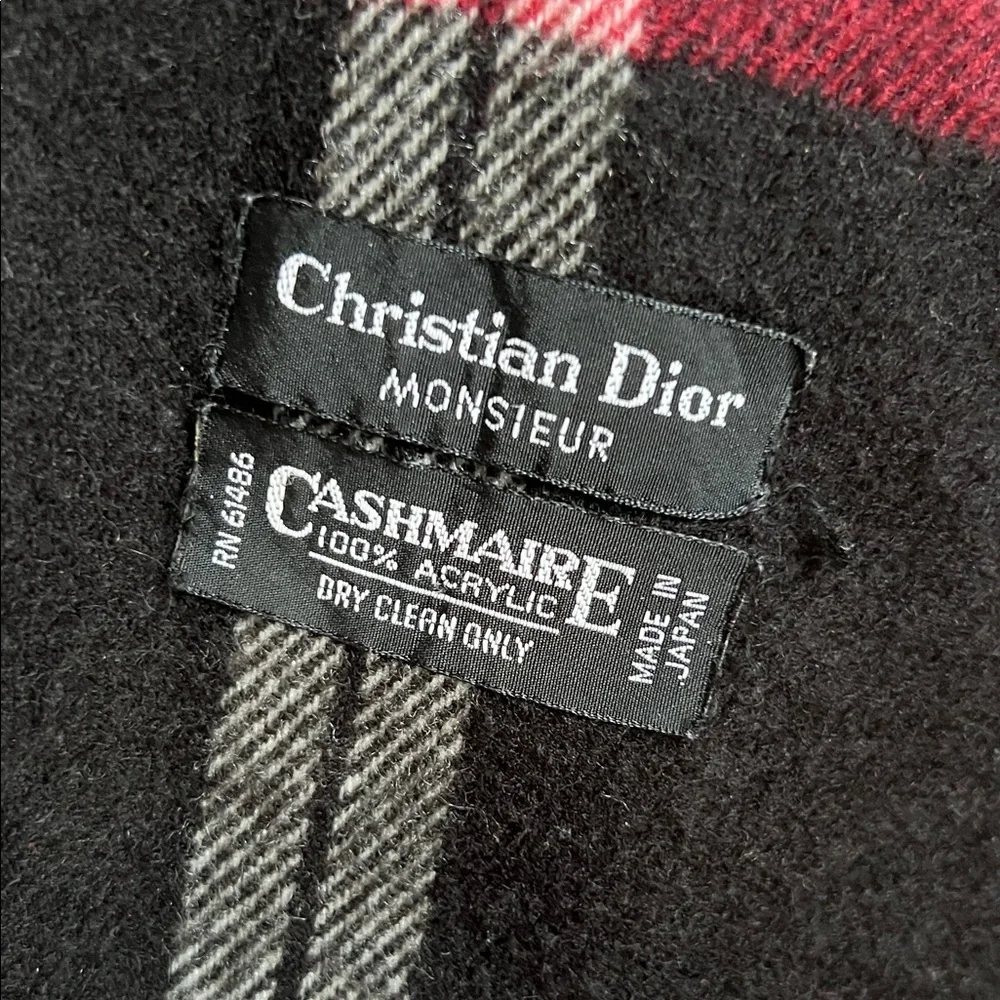 Dior cashmere plaid Black and Red Men's Scarf with fringe